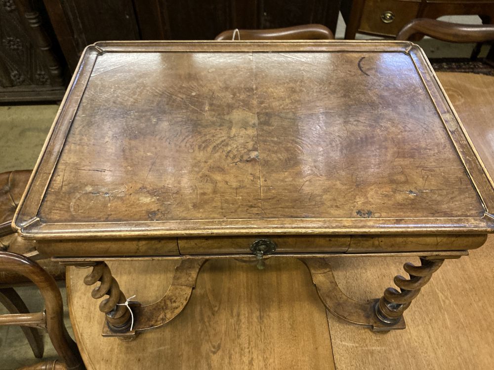 A small William and Mary style walnut side table, width 62cm, depth 42cm, height 43cm